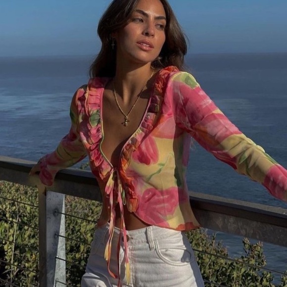 FLORAL RUFFLE TIE TOP - Picture 3 of 4